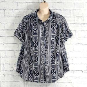 Roaman's Button Down Top Short Sleeve Cotton Sz 24W